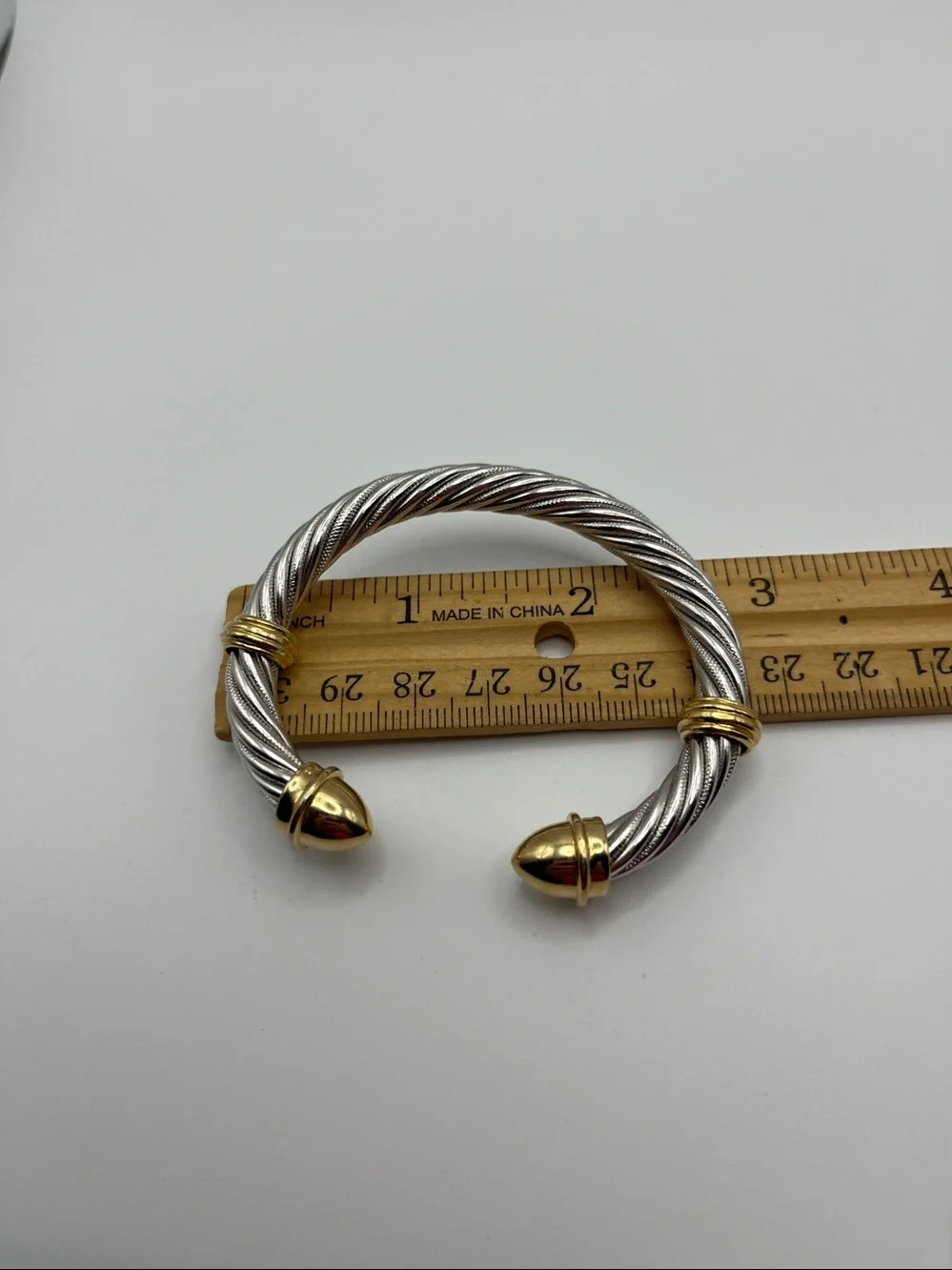 Silver-Tone Twisted Cable Cuff Bracelet with Gold Tone Accents
